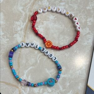 Colorful Beaded  Bracelets Set - Red and Blue